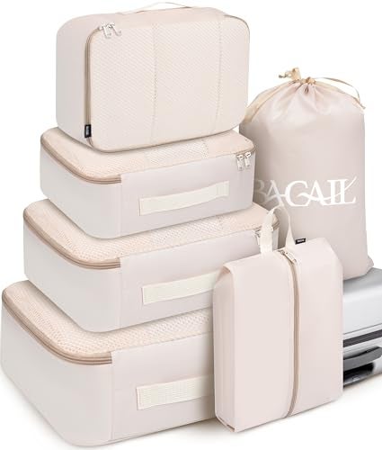 BAGAIL مجموعة حقائب باجاي 6 قطع لتنظيم الأمتعة لملحقات السفر - بيج - Image 1