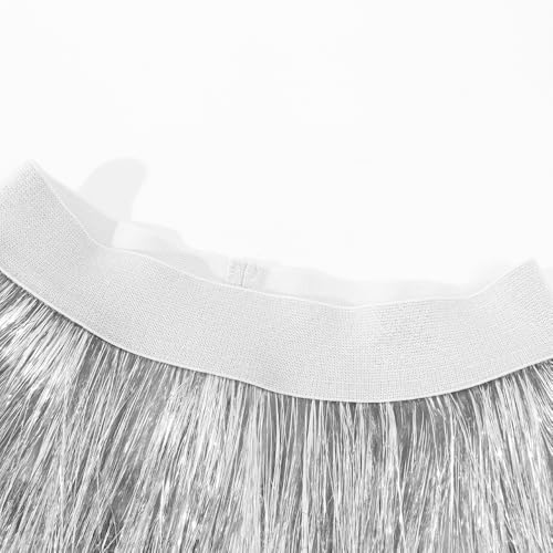Noomelfish Girls Tinsel Fringe Skirt Sparkly Tassel Metallic Party Skirt, Silver White, Size 9-10 Years - Image 3
