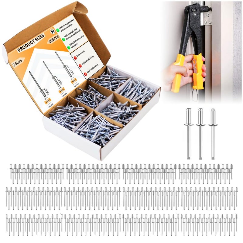 Homdum مسامير ألومنيوم عمياء - مسامير معدنية POP لآلة التثقيب / ماكينة التثقيب مجموعة متنوعة من 3 أحجام عبوة من 300 قطعة - Image 1