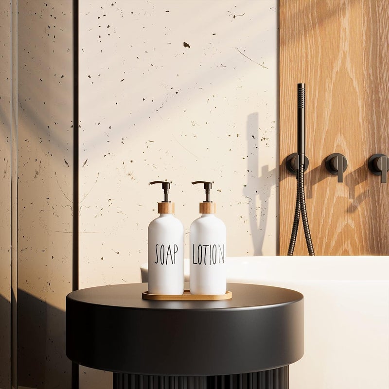 Aeakey Glass Lotion Dispenser,Refillable Matte Black Hand Lotion Dispenser Suitable for Bedroom,Body or Hand Lotion Bottle Rustic Bedroom Decor - Image 1