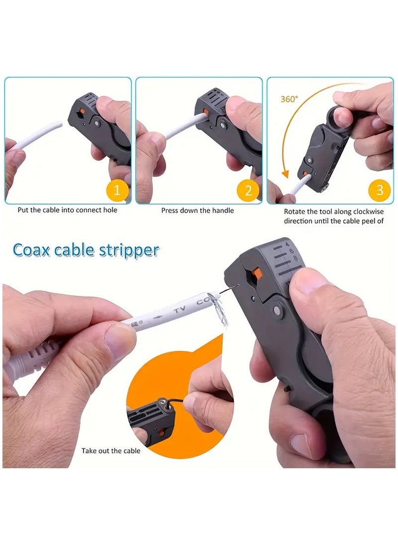 Rubik Multifunctional Coaxial Cable Stripper, Wire Stripper, Network Wire Clipper, Video Wire Rotary Peeling Network Tool - Image 2