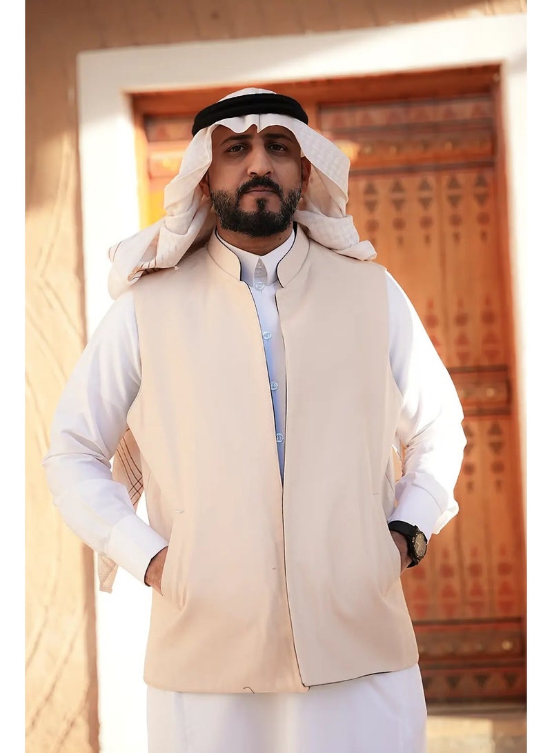 RS Men's Double-Faced Kashmiri Wool Vest, Beige and Black - Image 4