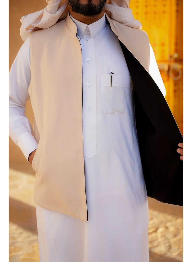 RS Men's Double-Faced Kashmiri Wool Vest, Beige and Black - Image 3