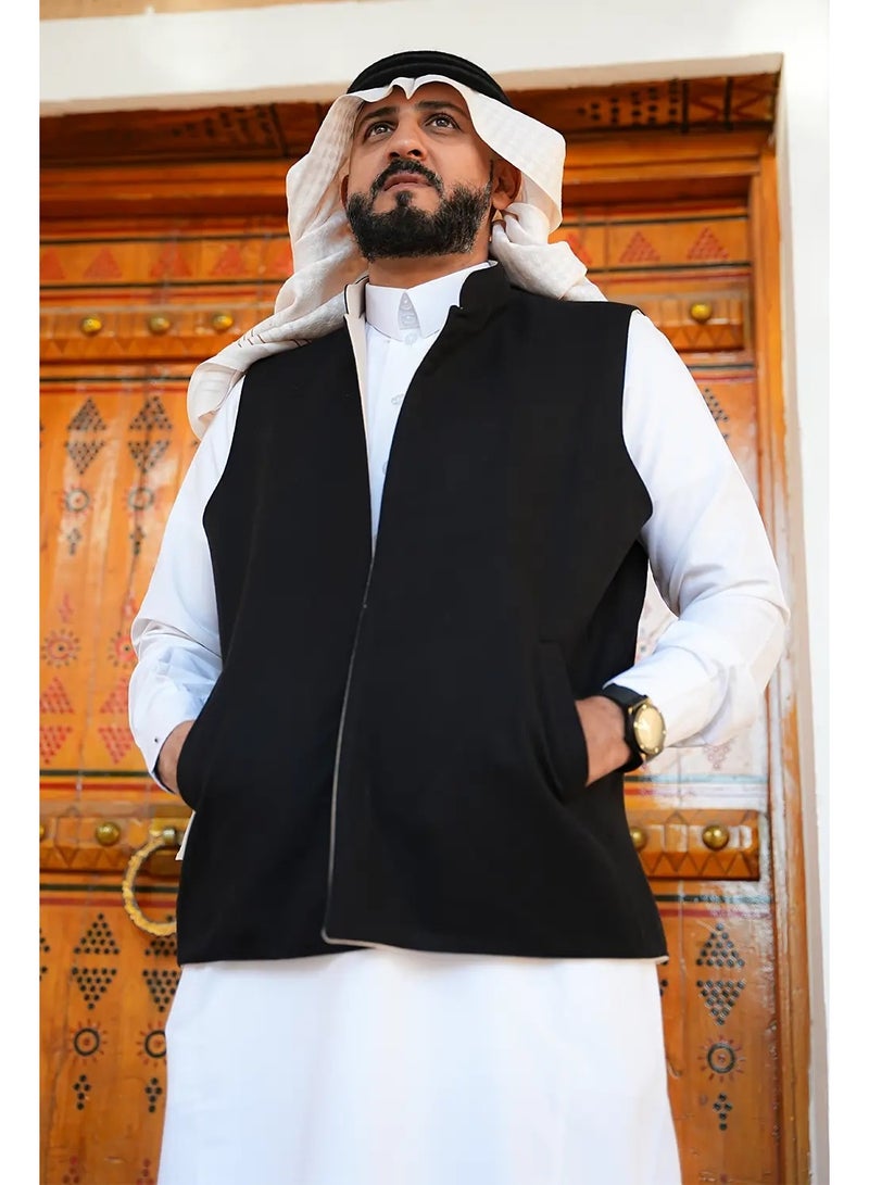 RS Men's Double-Faced Kashmiri Wool Vest, Beige and Black - Image 2