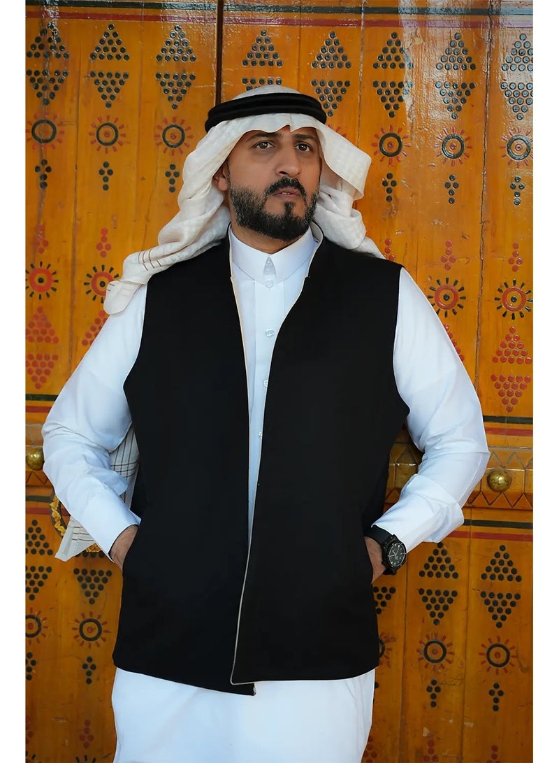 RS Men's Double-Faced Kashmiri Wool Vest, Beige and Black - Image 1