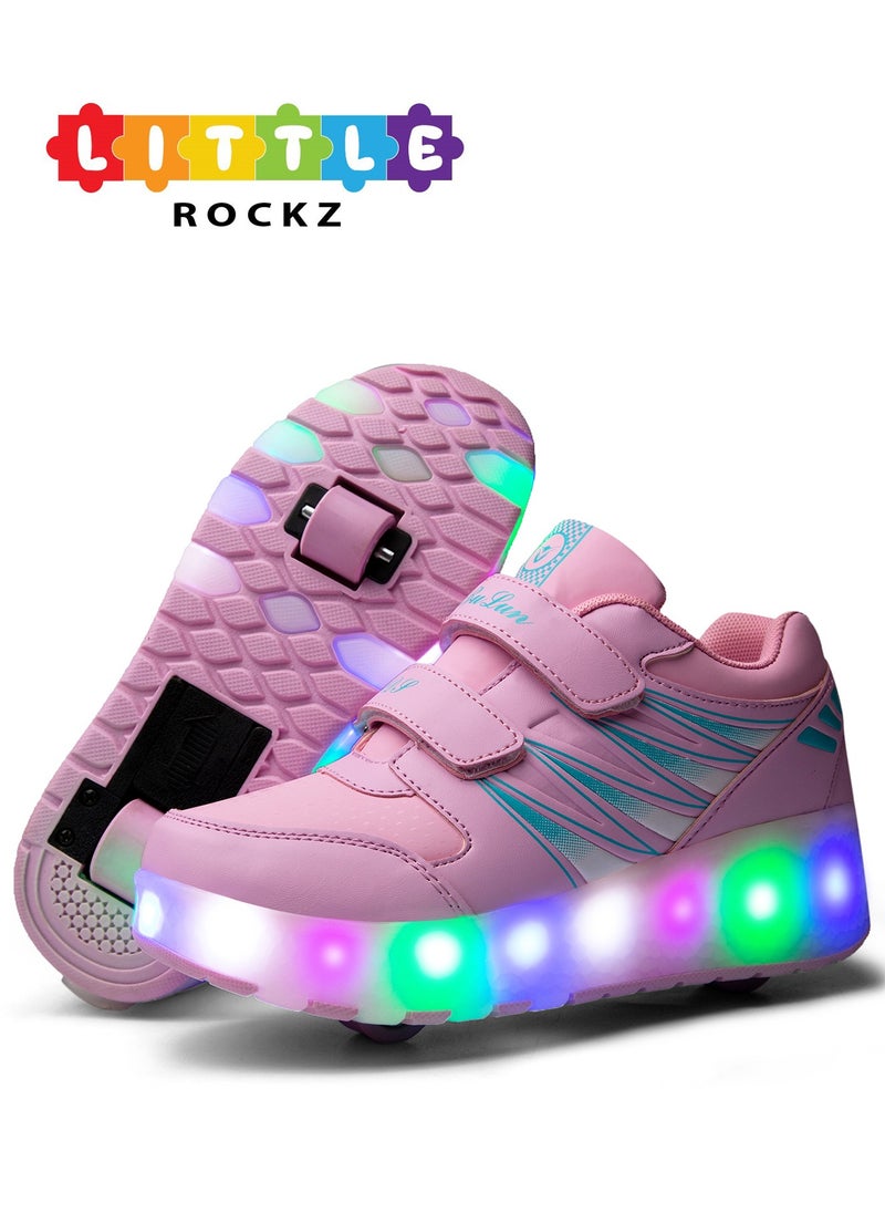 LITTLE ROCKZ LED Flash Light Fashion Shiny Sneaker Skate Heelys Shoes With Wheels And Lightning Sole  - Image 1