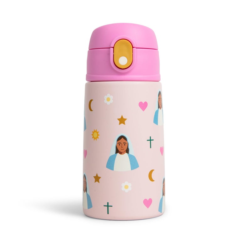 Be A Heart Mary Water Bottle for Kids Stainless Steel DoubleWalled Leakproof FaithBased Hydration with Slim Silicone Straw BPAFree 135 oz Pink - Image 2