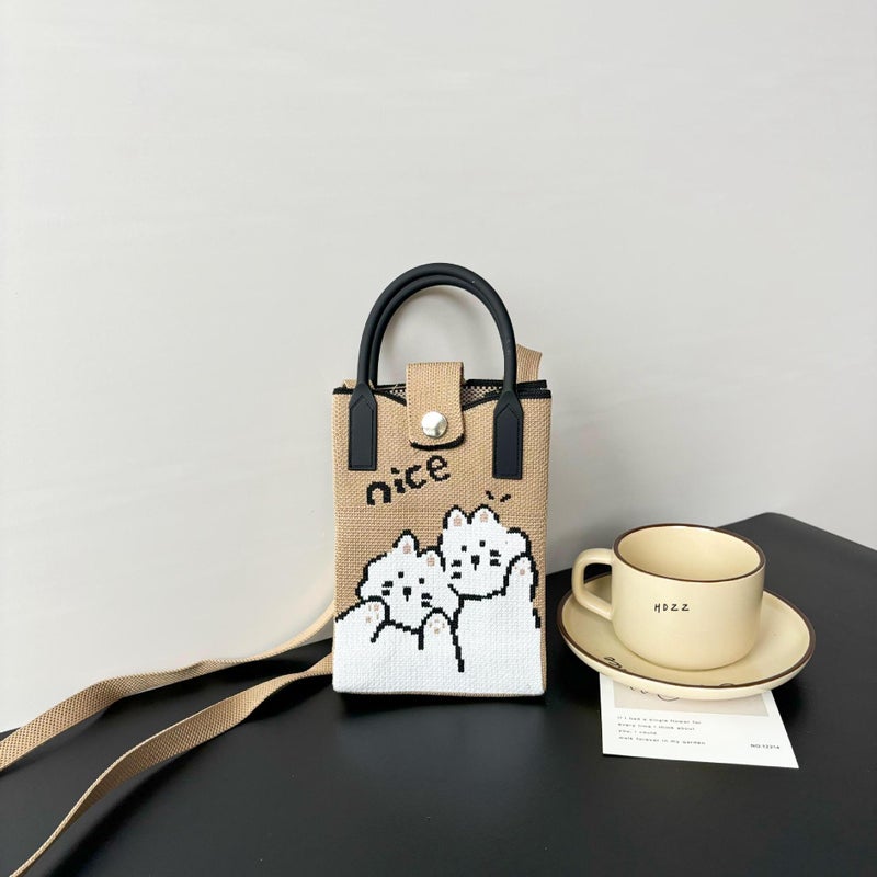 Advanced Sense Ins Mobile Phone Bag New Cartoon Knitted Bag Dopamine Niche All-Match Crossbody Shoulder Bag Handbag - Image 5