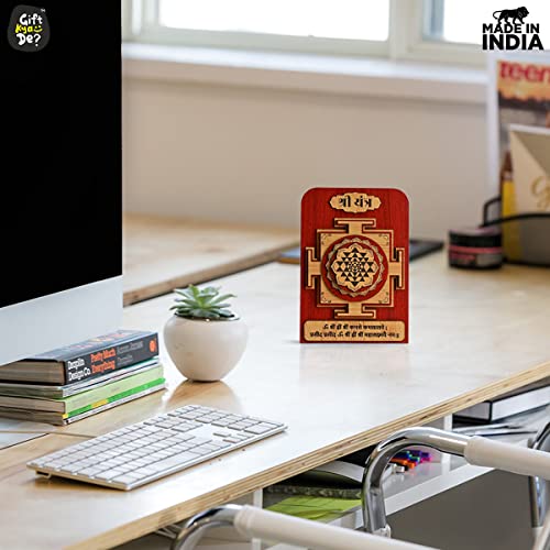 Gift Kya De GKD Shree Yantra for Business Growth and Vyapar Vridhi Yantra 3D Tabletop Design Used for Shop Office and Home shri Yantra Brings Good Luck Unique Gift Items (Wooden Multicolor) - Image 2