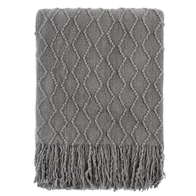 DARK GREY THROW BLANKET FOR COUCH TEXTURED SOLID SOFT SOFA THROW KNITTED DECORATIVE GREY BLANKET 50X60