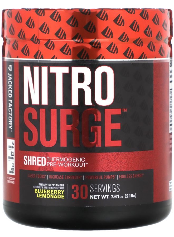 Jacked Factory Nitro Surge Shred Thermogenic PreWorkout Blueberry Lemonade 7.61 oz (216 g)