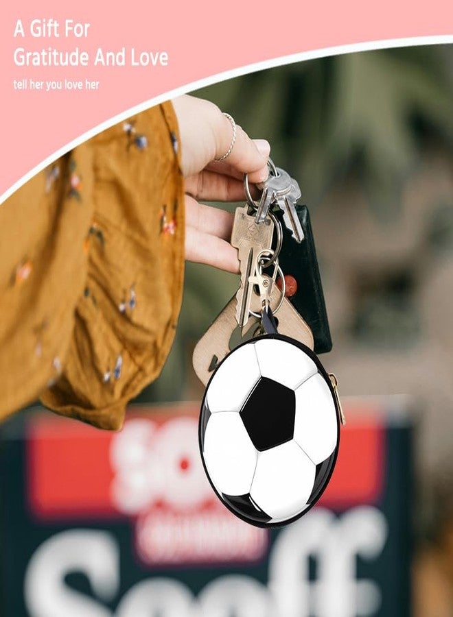 Sisadodo Mini Soccer Coin Purse Keychain Round Sports Tinplate Bag for Soccer Lover Coin Pouch Keychain for Women Men Football Keychains Wallet Change Purse for Coins with Zipper - Image 5