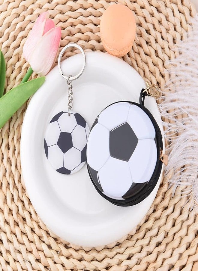 Sisadodo Mini Soccer Coin Purse Keychain Round Sports Tinplate Bag for Soccer Lover Coin Pouch Keychain for Women Men Football Keychains Wallet Change Purse for Coins with Zipper - Image 4