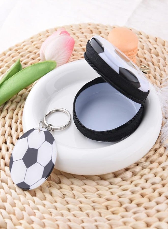 Sisadodo Mini Soccer Coin Purse Keychain Round Sports Tinplate Bag for Soccer Lover Coin Pouch Keychain for Women Men Football Keychains Wallet Change Purse for Coins with Zipper - Image 3