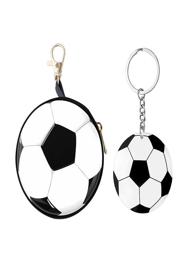 Sisadodo Mini Soccer Coin Purse Keychain Round Sports Tinplate Bag for Soccer Lover Coin Pouch Keychain for Women Men Football Keychains Wallet Change Purse for Coins with Zipper - Image 1