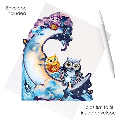 Santoro Pendulum, 3D Pop Up Greeting Card - Owls - Birthday Card for Him, for Her, for Kids, Birthday - Image 3