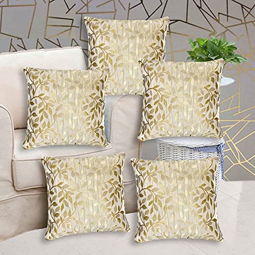 IM FAB® Jacquard Tecno Beige Cushion Cover Set of 5 Pcs(16 X 16 Inchs or 40 x 40 cm) - Image 1