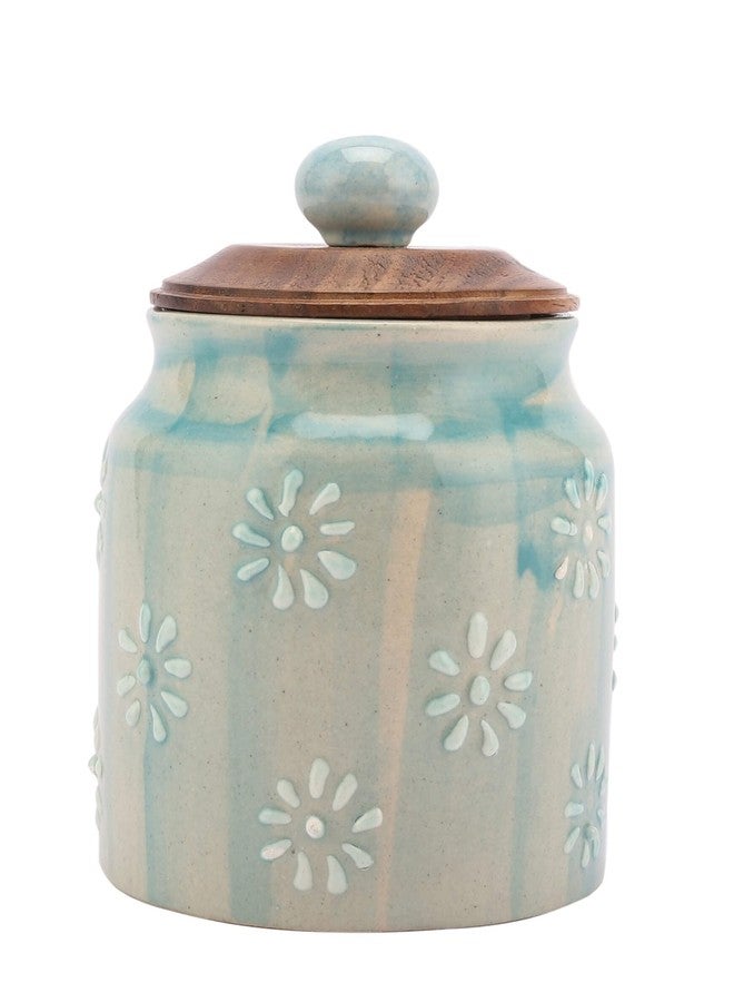miah decor برطمانات سيراميك من ميا ديكور لتخزين الطعام في المطبخ مع غطاء خشبي، علبة تخزين طعام من الخزف الحجري مع غطاء سيليكون محكم الإغلاق - عبوة من قطعة واحدة، (الحجم: 6 × 3 بوصات؛ السعة: 500 مل) - Image 1