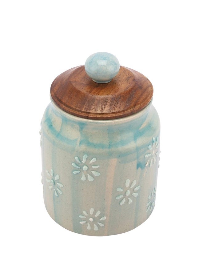 miah decor برطمانات سيراميك من ميا ديكور لتخزين الطعام في المطبخ مع غطاء خشبي، علبة تخزين طعام من الخزف الحجري مع غطاء سيليكون محكم الإغلاق - عبوة من قطعة واحدة، (الحجم: 6 × 3 بوصات؛ السعة: 500 مل) - Image 3