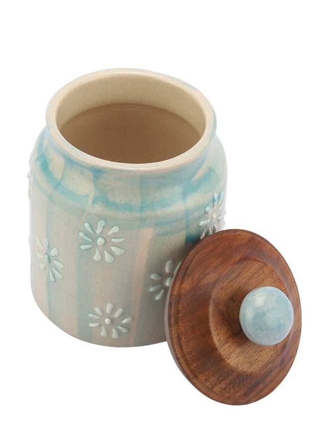 miah decor برطمانات سيراميك من ميا ديكور لتخزين الطعام في المطبخ مع غطاء خشبي، علبة تخزين طعام من الخزف الحجري مع غطاء سيليكون محكم الإغلاق - عبوة من قطعة واحدة، (الحجم: 6 × 3 بوصات؛ السعة: 500 مل) - Image 5
