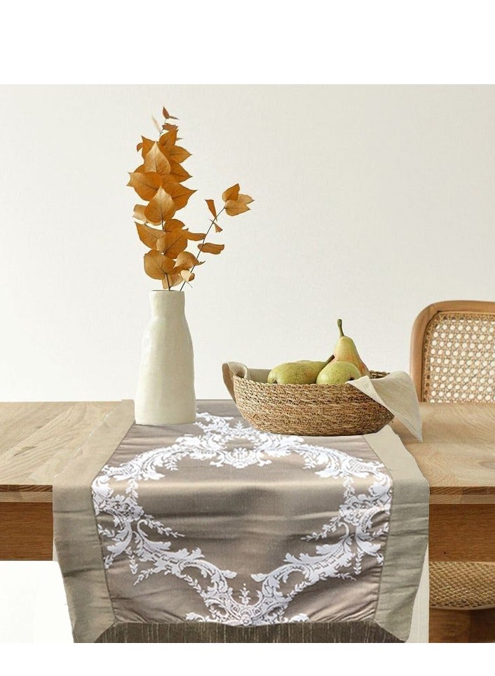 LuxHome Elegant Silver Pattern Jacquard Table Runner with Platinum Border – 45 x 175 cm - Image 3