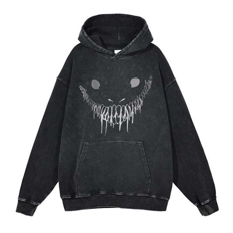 New Hiphop Green Zip Hoodie Men Urban Harajuku Anime Print Long Sleeve 28 Black Washed Old Hoodie