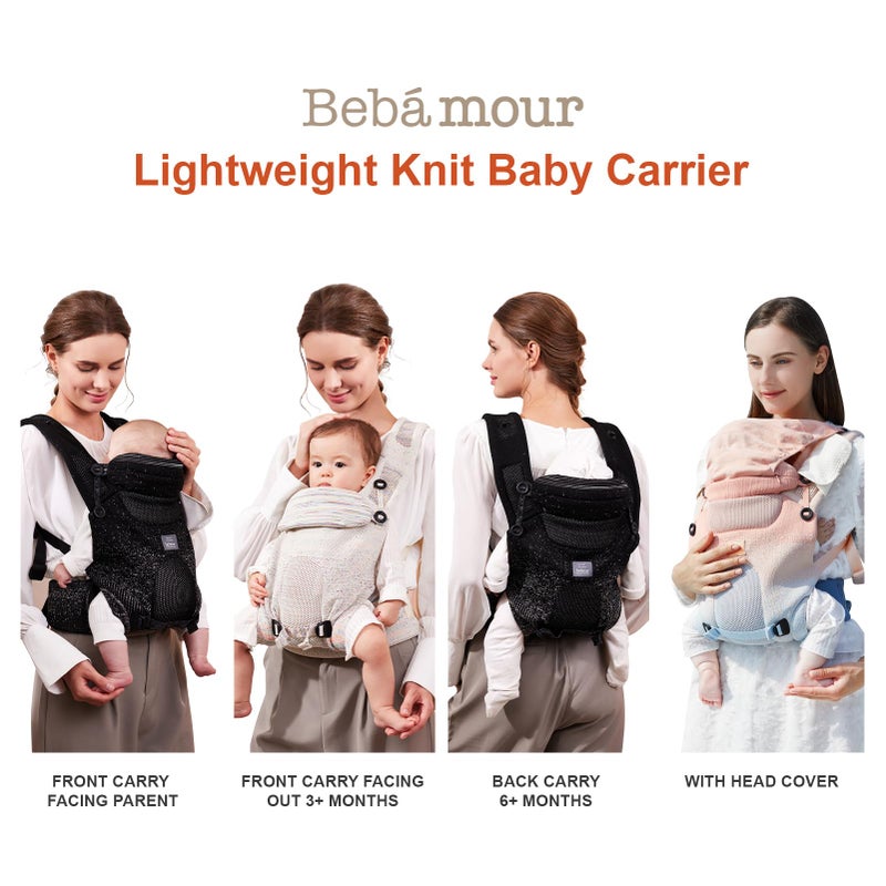 Bebamour Knit Baby Carrier Newborn to Toddler -Lightweight Baby Wrap Carrier 3-in-1 Baby Carrier Front and Back Carry (Grey,7-32 lbs) - Image 2