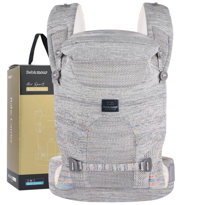Bebamour Knit Baby Carrier Newborn to Toddler -Lightweight Baby Wrap Carrier 3-in-1 Baby Carrier Front and Back Carry (Grey,7-32 lbs) - Image 1