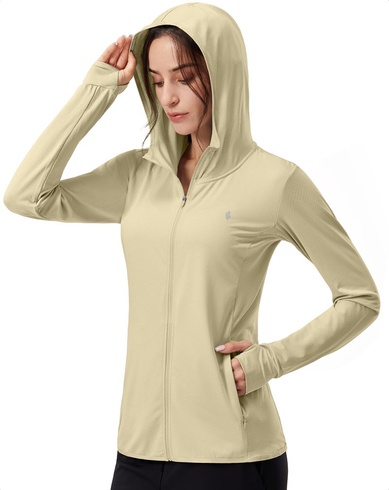 Soothfeel Women's UPF 50+ Sun Protection Hoodie Jacket Lightweight Long Sleeve Sun Shirt for Women with Pocket Hiking Outdoor Khaki M - Image 1