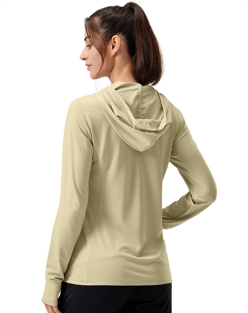 Soothfeel Women's UPF 50+ Sun Protection Hoodie Jacket Lightweight Long Sleeve Sun Shirt for Women with Pocket Hiking Outdoor Khaki M - Image 2