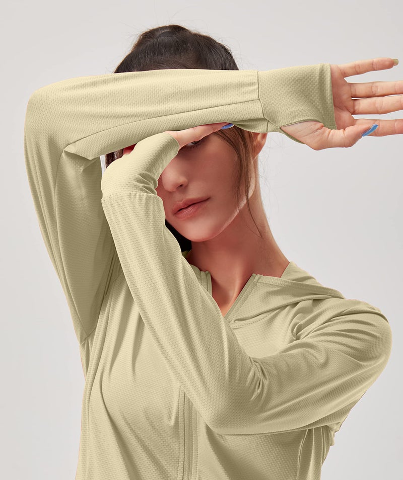 Soothfeel Women's UPF 50+ Sun Protection Hoodie Jacket Lightweight Long Sleeve Sun Shirt for Women with Pocket Hiking Outdoor Khaki M - Image 5