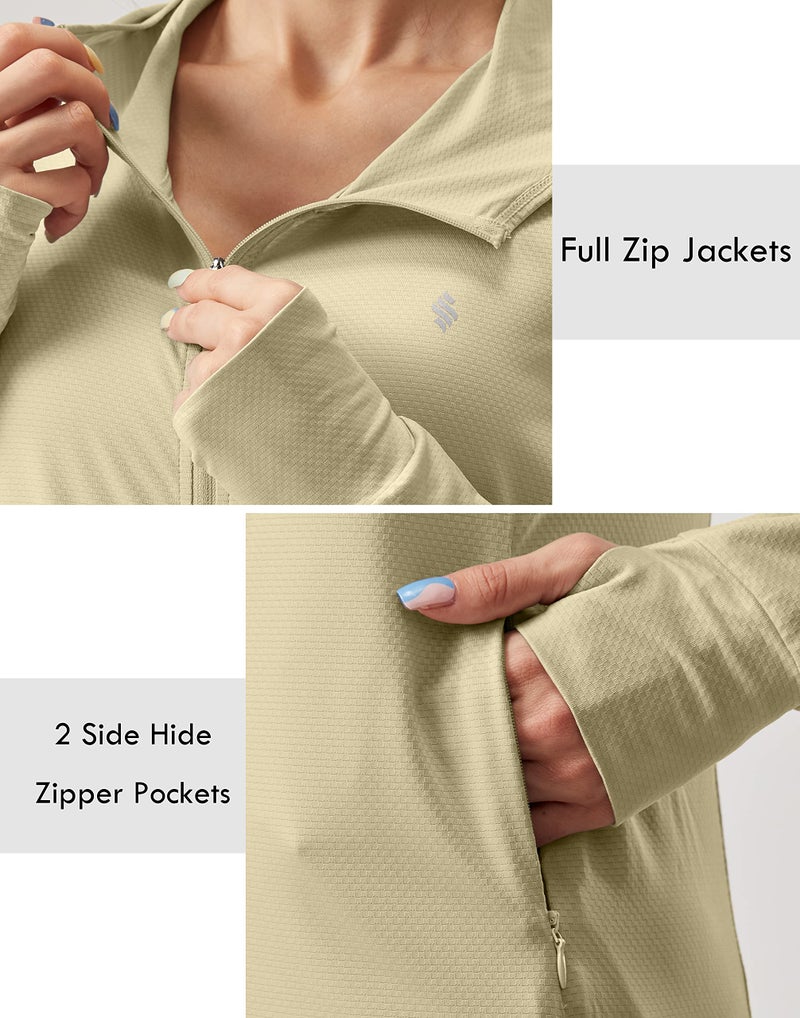 Soothfeel Women's UPF 50+ Sun Protection Hoodie Jacket Lightweight Long Sleeve Sun Shirt for Women with Pocket Hiking Outdoor Khaki M - Image 4