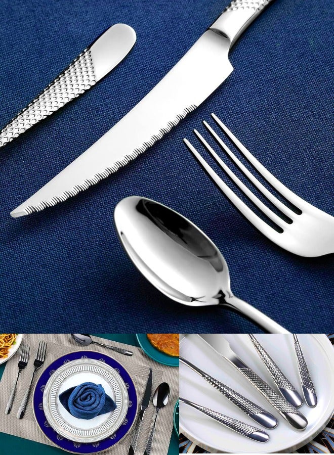 تشيس اب طقم أدوات مائدة فضية من 24 قطعة، طقم أدوات مائدة من الفولاذ المقاوم للصدأ لـ 6 أشخاص، طقم أدوات مائدة مع سكين وملعقة وشوكة للمنزل والمطبخ والمطاعم والفنادق، طقم أدوات آمن للغسل في غسالة الأطباق - Image 2