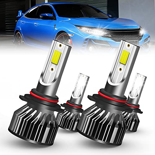 QIPEIZSP compatible with Honda Civic 2004201320142015 Sedan Bulbs combo 9005 High Beam and 9006 Low Beam Bulbs combo 24000LM 6500K Lights IP68 Waterproof Pack of 4 - Image 1