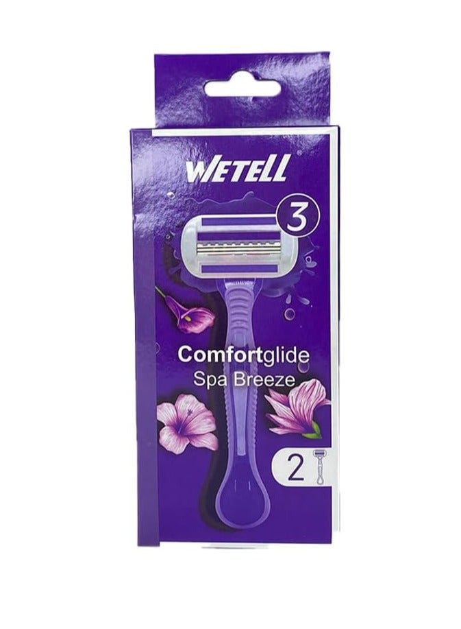 WETELL Comfortglide Spa Breeze Women's Razor, 3 Blades, 2 Count, Purple