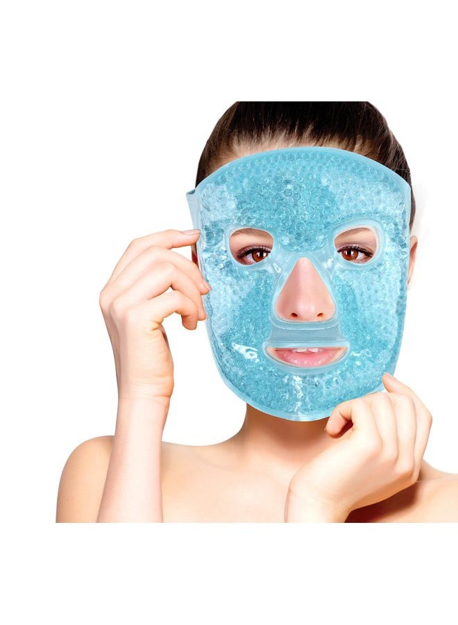 FOMI Hot and Cold Therapy Gel Bead Full Facial Mask Care | Ice Face Mask for Migraine Headache, Stress Relief | Reduces Eye Puffiness, Dark Circles | Fabric Back (Full Face w/Eye Holes) - Image 1