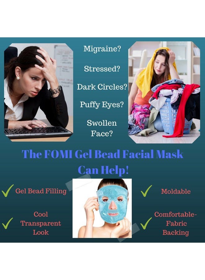 FOMI Hot and Cold Therapy Gel Bead Full Facial Mask Care | Ice Face Mask for Migraine Headache, Stress Relief | Reduces Eye Puffiness, Dark Circles | Fabric Back (Full Face w/Eye Holes) - Image 4