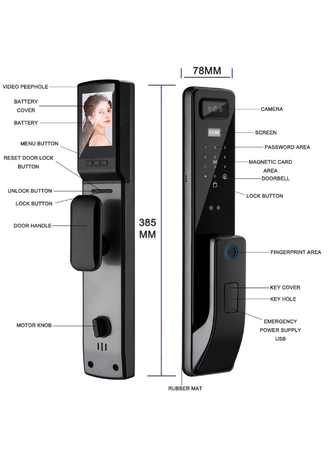 Smart Door Lock, Fingerprint Smart Door Lock, 3D Face Unlock Fingerprint Access Keyless Entry TUYA APP with 6068 Lock Mortise - Image 4