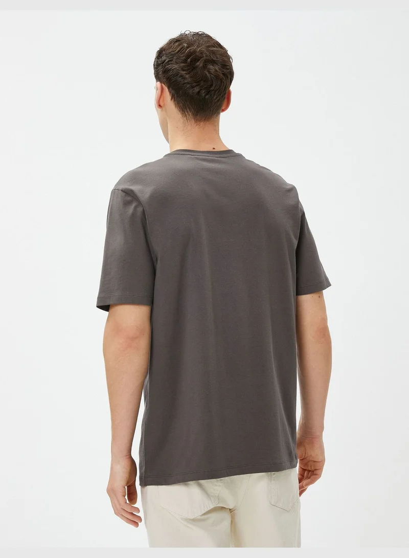 KOTON Skull Embroidered T-Shirt Crew Neck Cotton Short Sleeve