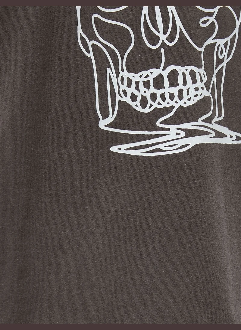 KOTON Skull Embroidered T-Shirt Crew Neck Cotton Short Sleeve