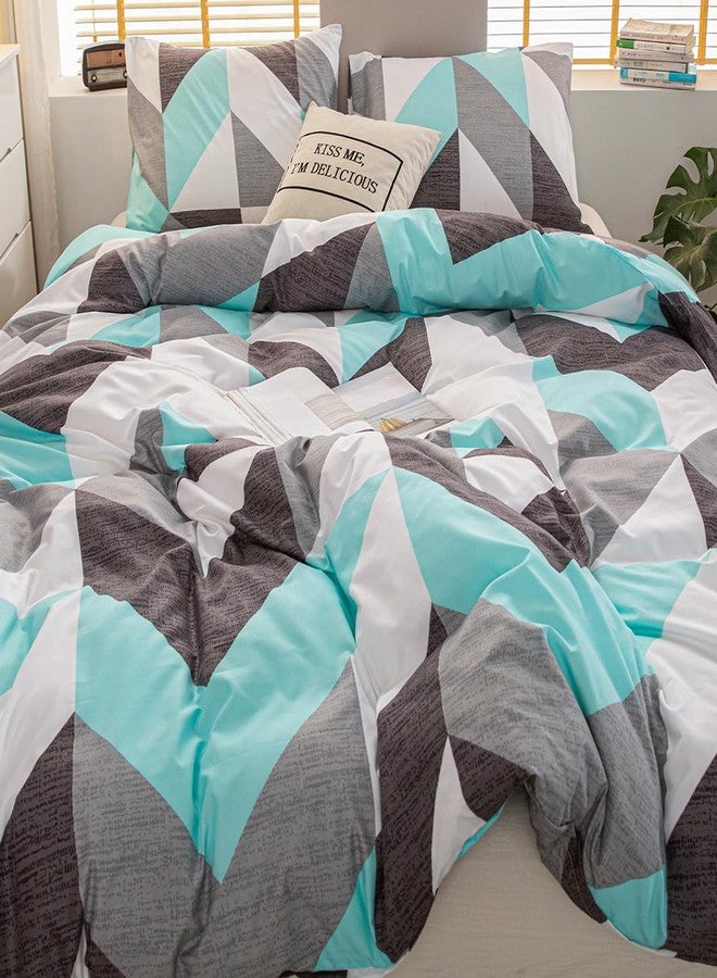 Bedbay Teal Comforter Queen Size Turquoise Teal Queen Bed Set Geometric Chevron Teal and Grey Bedding Set Western Comforter 3 Pcs Lightweight Down Alternative Comforter for Girls Teen Men Women - Image 4
