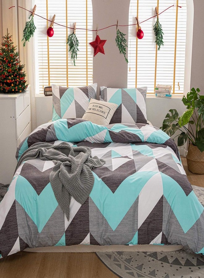Bedbay Teal Comforter Queen Size Turquoise Teal Queen Bed Set Geometric Chevron Teal and Grey Bedding Set Western Comforter 3 Pcs Lightweight Down Alternative Comforter for Girls Teen Men Women - Image 5