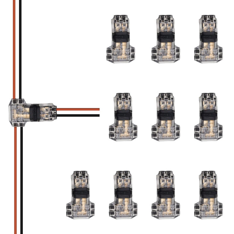PAUTIX 10 Pcs Wire Connectors,2 Pin 2 Way Low Voltage Universal Compact Wire T Tap Splitters Connectors,18-22AWG Electrical Wire Connection Self-Stripping Quick Splice,for COB LED Strip Lights - Image 1