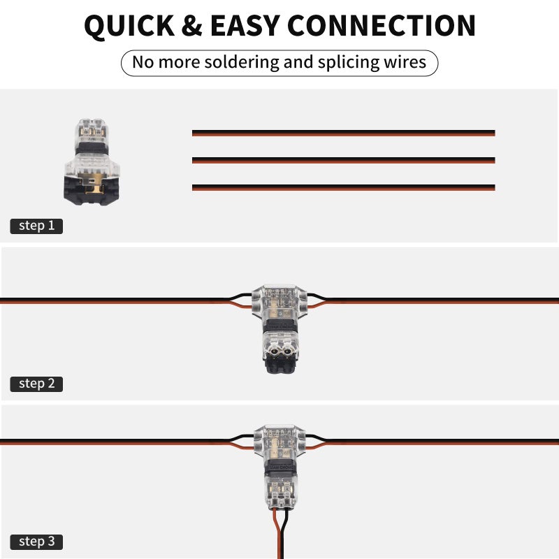 PAUTIX 10 Pcs Wire Connectors,2 Pin 2 Way Low Voltage Universal Compact Wire T Tap Splitters Connectors,18-22AWG Electrical Wire Connection Self-Stripping Quick Splice,for COB LED Strip Lights - Image 2