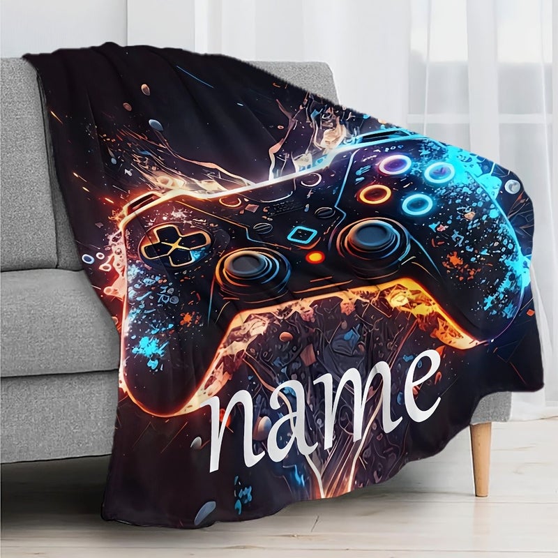 1 Piece Mixed Colors Custom Name Or Text Soft Flannel Blanket With Game Controllers Pattern 29 5x39 37 Inches For Couch Bed Camping Travel Winter Cozy Bedding - Image 3