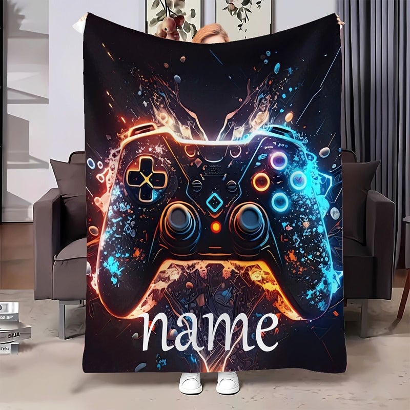1 Piece Mixed Colors Custom Name Or Text Soft Flannel Blanket With Game Controllers Pattern 29 5x39 37 Inches For Couch Bed Camping Travel Winter Cozy Bedding - Image 1