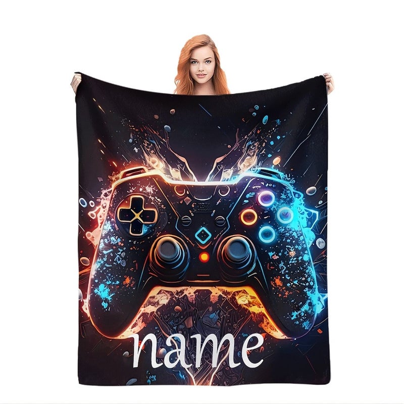 1 Piece Mixed Colors Custom Name Or Text Soft Flannel Blanket With Game Controllers Pattern 29 5x39 37 Inches For Couch Bed Camping Travel Winter Cozy Bedding - Image 2