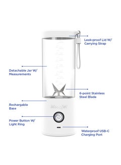 blendjet V2 Portable Blender Smoothie Maker, Personal Blender, Fruit Blender, Leak Proof Juicer, BPA-Free 475ml 200W Sports Bottle, USB-C Rechargeable, Ice Crusher with Stainless Steel Blades - WHITE  - Image 2