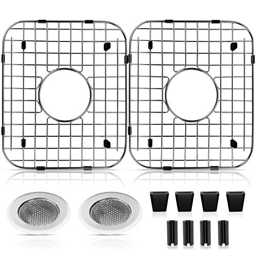 ARLBA 2 Pack 13.7" x11.6" 304 Stainless Steel Sink Protectors Grid for 14.2"X 12.1" Kitchen Sink W/Center Drain,Sink Grid Protection,Sink Grate Sink Rack for Bottom of Sink w/ 2Pack Sink Strainers - Image 1