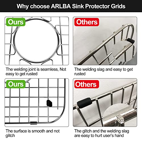 ARLBA 2 Pack 13.7" x11.6" 304 Stainless Steel Sink Protectors Grid for 14.2"X 12.1" Kitchen Sink W/Center Drain,Sink Grid Protection,Sink Grate Sink Rack for Bottom of Sink w/ 2Pack Sink Strainers - Image 5